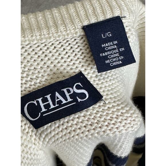 Chaps Ralph Lauren Unisex Crewneck Cotton Striped Blue Cream Sweater Size Large - Picture 4 of 8